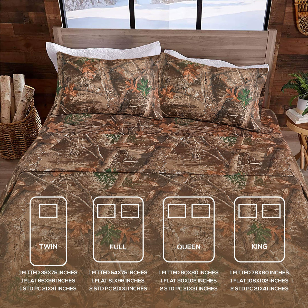 VISI-ONE Realtree Edge Twin Camo 3 Piece Sheet Set – Lightweight, Cooling, Wrinkle-Free Microfiber 10" Deep Pockets Sheets, Unisex Rustic Western Farmhouse Style for Home, RVs, and Camping Retreats