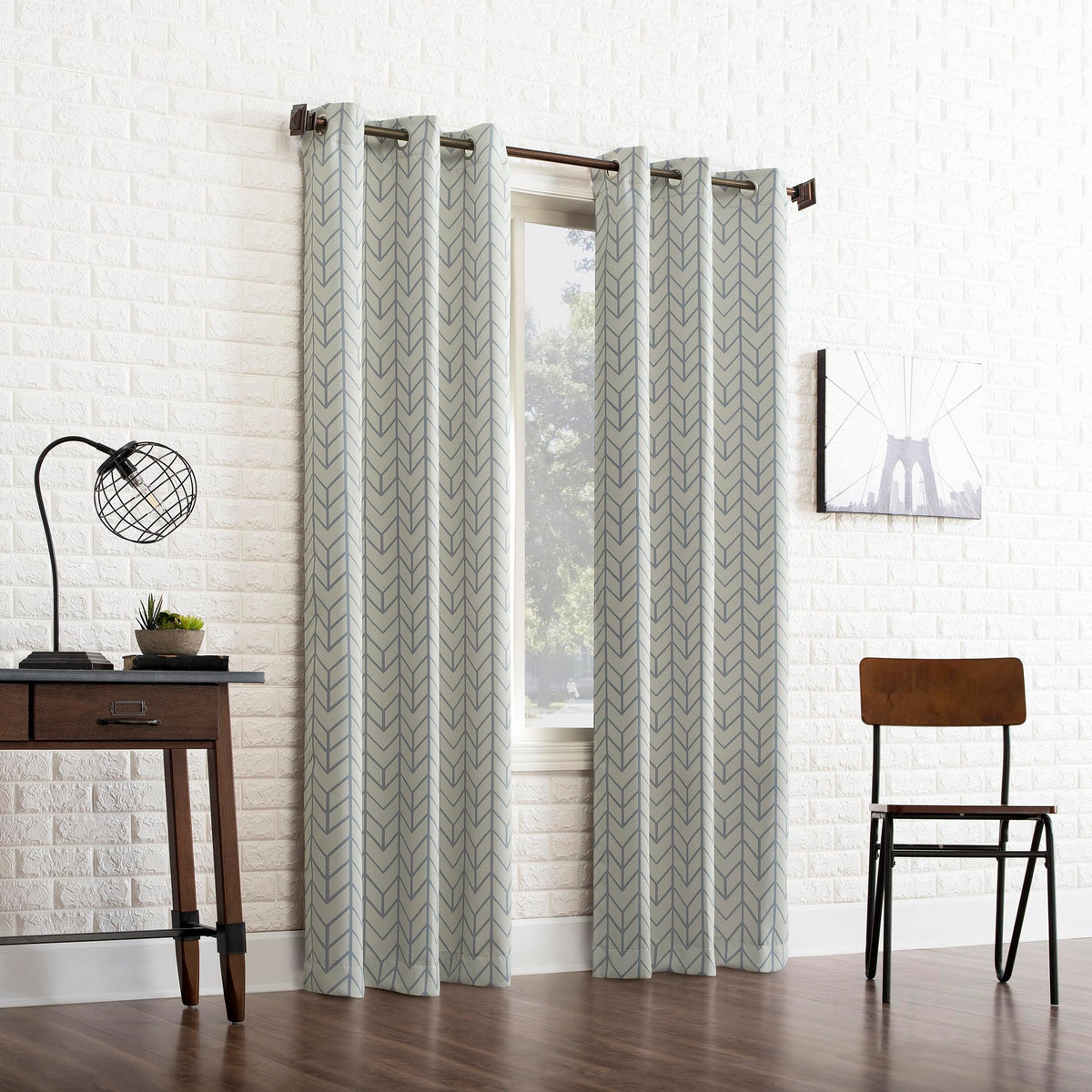 Sun Zero Kenwood Chevron Blackout Grommet Curtain Panel, Stone, 40"W x 84"L (1 Panel)