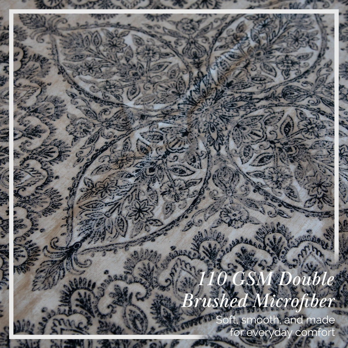 Southshore Fine Living, Inc. Oversized King Duvet Cover Paisley Set – Boho Duvet Cover Cal King with 2 Shams, Zipper Closure, Corner Ties, Easy Care Microfiber, Neutral Bohemian Bedding – Ashanti Grey