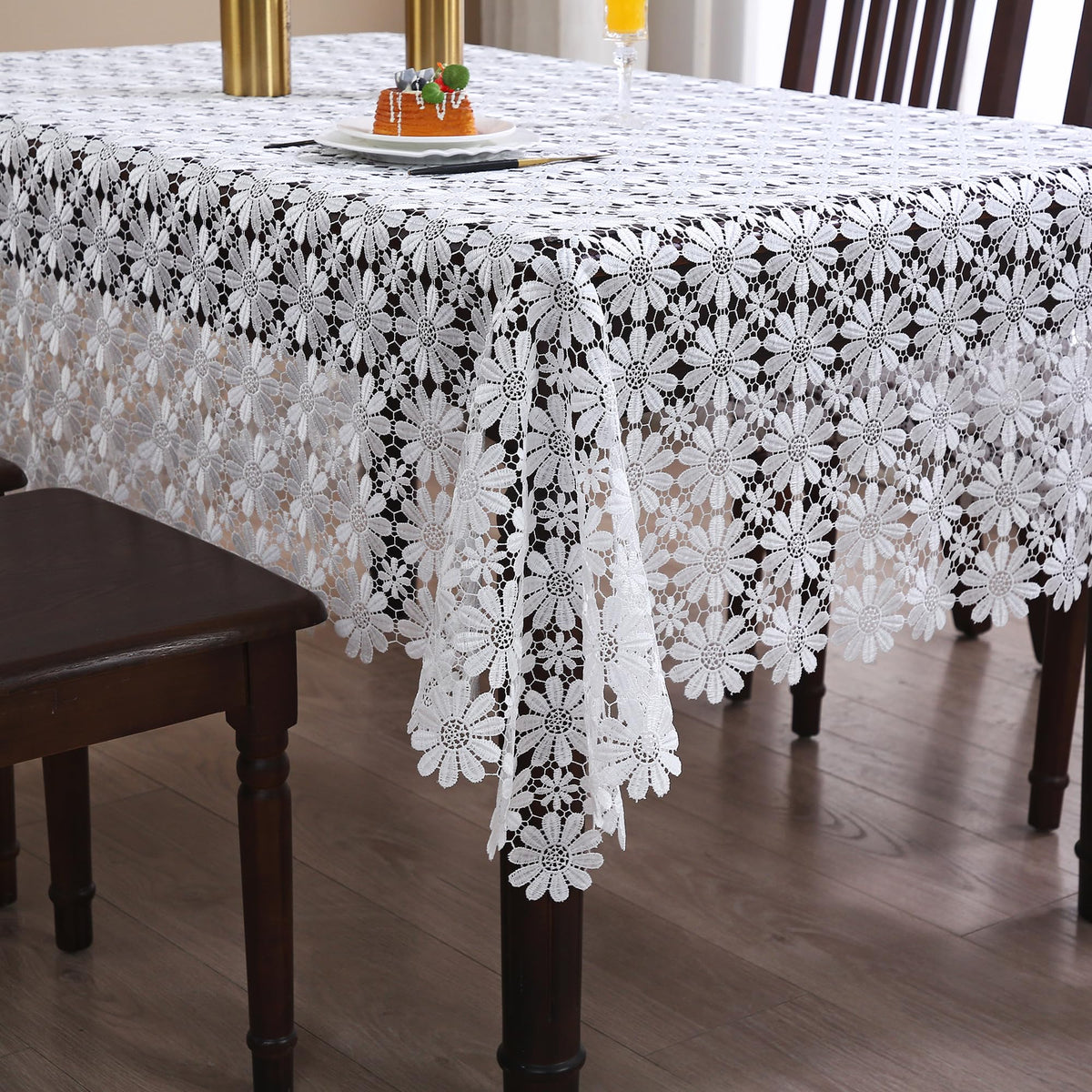 Farmhouse Tablecloth Crochet Lace White Table Cloth Rectangle Rustic Fabric Sheet Outdoor 6ft Table Cover For Dining Kitchen/Restaurant/Picnic/Holiday/Birthday/Party/Summer/Spring/Fall/Christmas