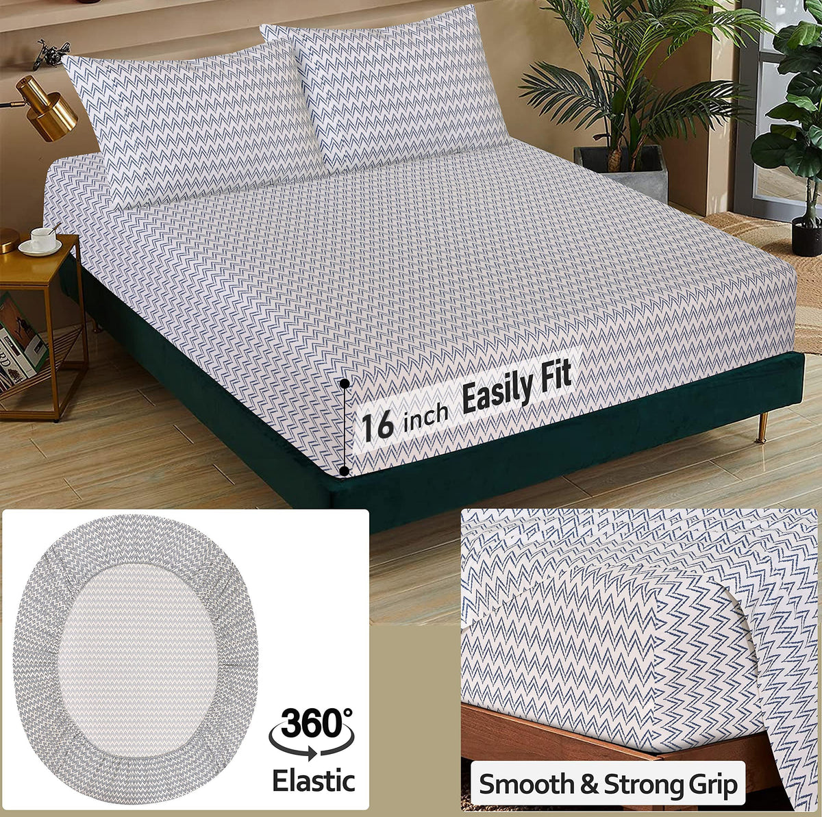 RUVANTI 100% Cotton Percale Sheets Full Size, Chevron