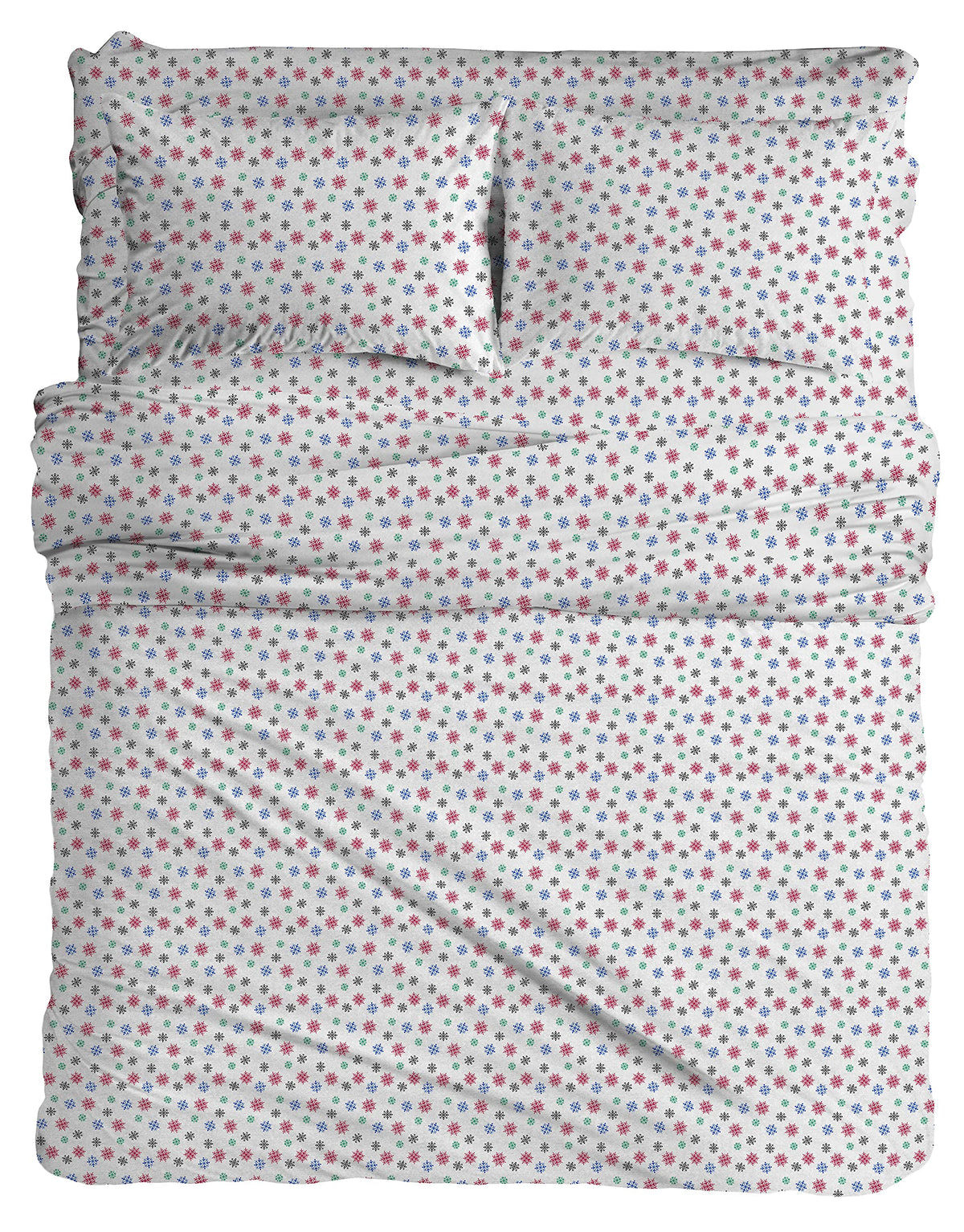 Pointehaven Flannel 170 GSM Sheet Set,Twin Snow Flakes Multi