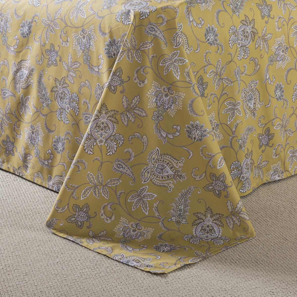 FADFAY 100% Cotton Queen Sheet Set, Olive Green Paisley Floral Bed Sheets, Deep Pocket Fitted Sheet, Pet-Friendly Soft Breathable Cozy Bedding for All Seasons, 4-Piece