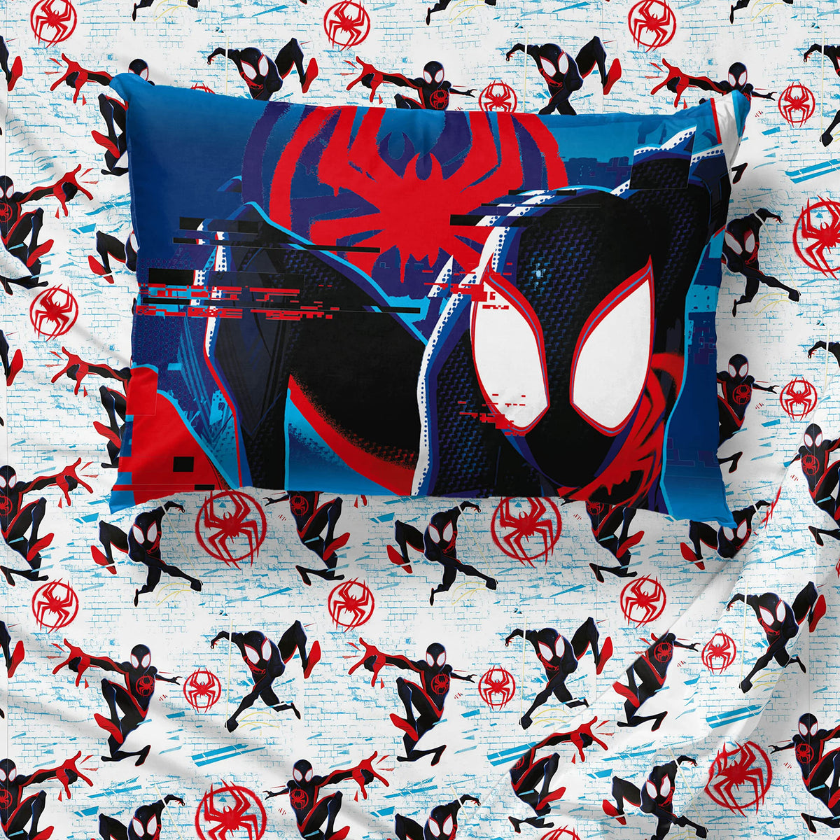 Jay Franco Spiderman Across the Spider-Verse Glitch 7 Piece Full Size Bed Set - Includes Comforter & Sheet Set Bedding - Super Soft Fade Resistant Microfiber (Official Marvel Product)