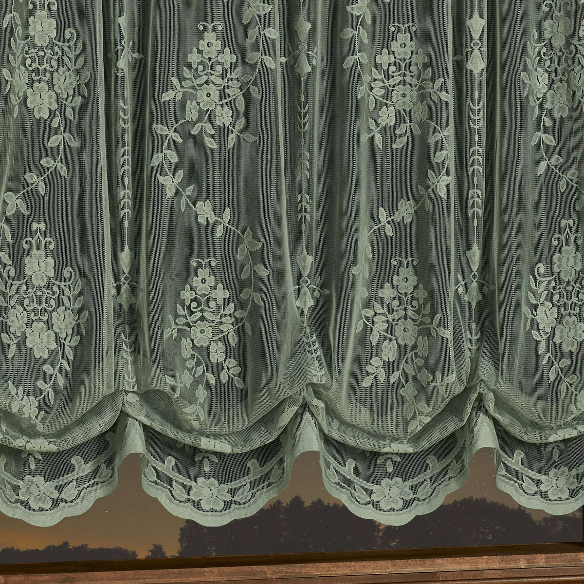 Luxury Sheer Polyester Fiona Lace Window Treatment | Beautiful Balloon Window Shade, Tuck Valance | Timeless Classic Traditional | Sage Green | Elegance | Rod Pocket | Machine wash | Light Filtering