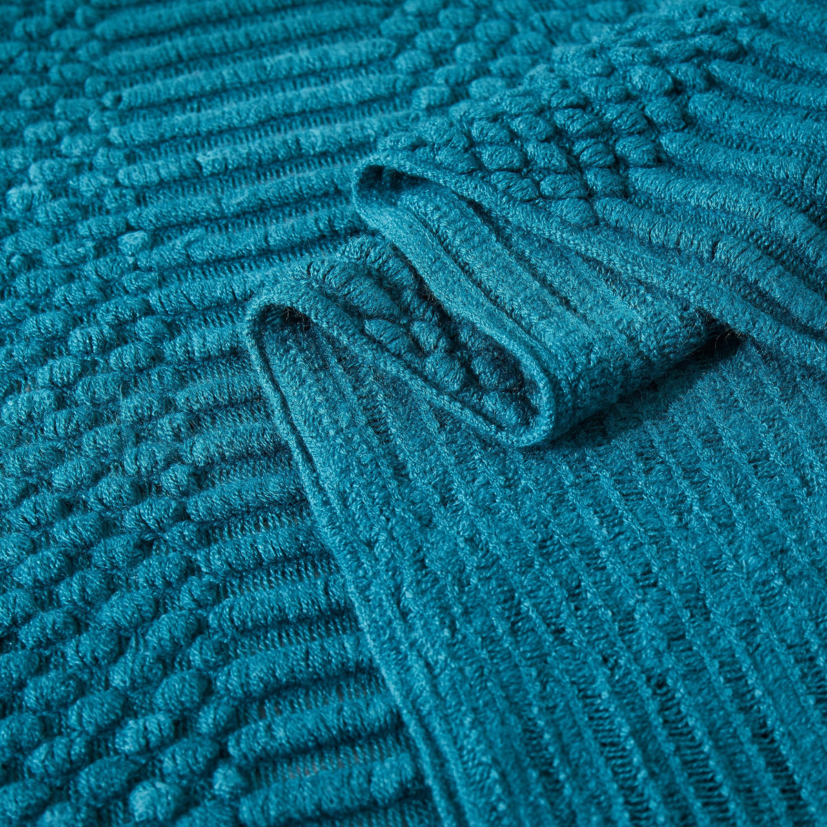 HommxJF Teal Knitted Decorative Throw Blankets for Couch, Bedroom and Officeroom,Textured Fade Resistant Soft and Warm Knit Blanket with Tassel,50"x60"