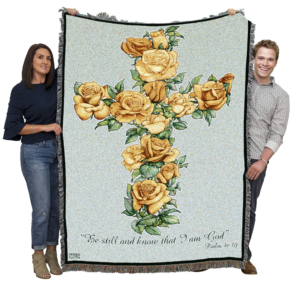 Yellow Rose Cross Blanket by Parker Fulton - Be Still And Know That I Am God - Scriptures Psalm 46:10 - Sympathy Bereavement Gift Tapestry Throw Woven from Cotton - Made in the USA (72x54)