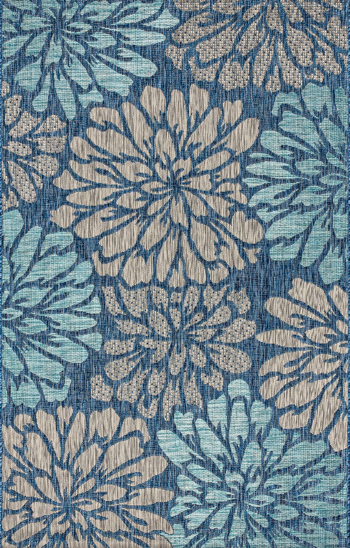JONATHAN Y Floral Textured Weave Indoor Outdoor Area Rug 8X10 Navy/Aqua, Zinnia Modern for Backyard, Patio, Porch, Easy-Cleaning, High Traffic, Pet-Friendly, Non-Shedding (SMB110C-8)