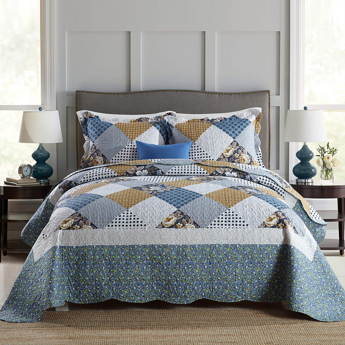 Travan 3-Piece King Bedspread Quilt Sets Patchwork Floral Oversized Reversible Soft Quilted Bedding Coverlet Set for All Seasons, King Size