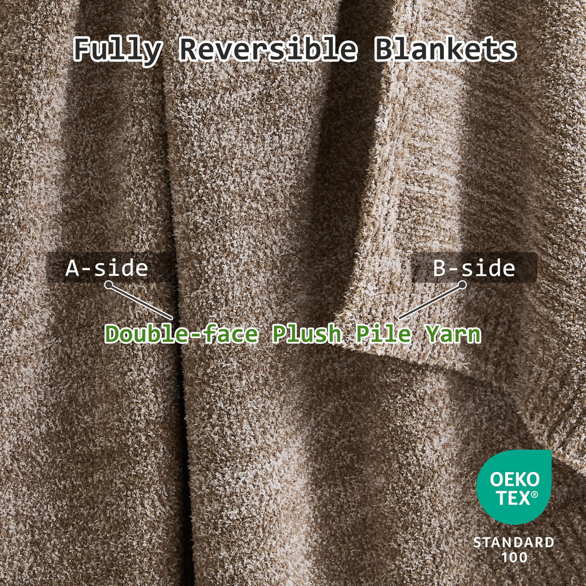 WDCOZY Taupe Melange Throw Blanket for Couch Bed Travel Camping, Reversible Super Soft Plush Knitted Blanket, Lightweight Cozy Fuzzy Fluffy Warm Throw, Textured Blanket for Home Decor, Tan 50"x60"