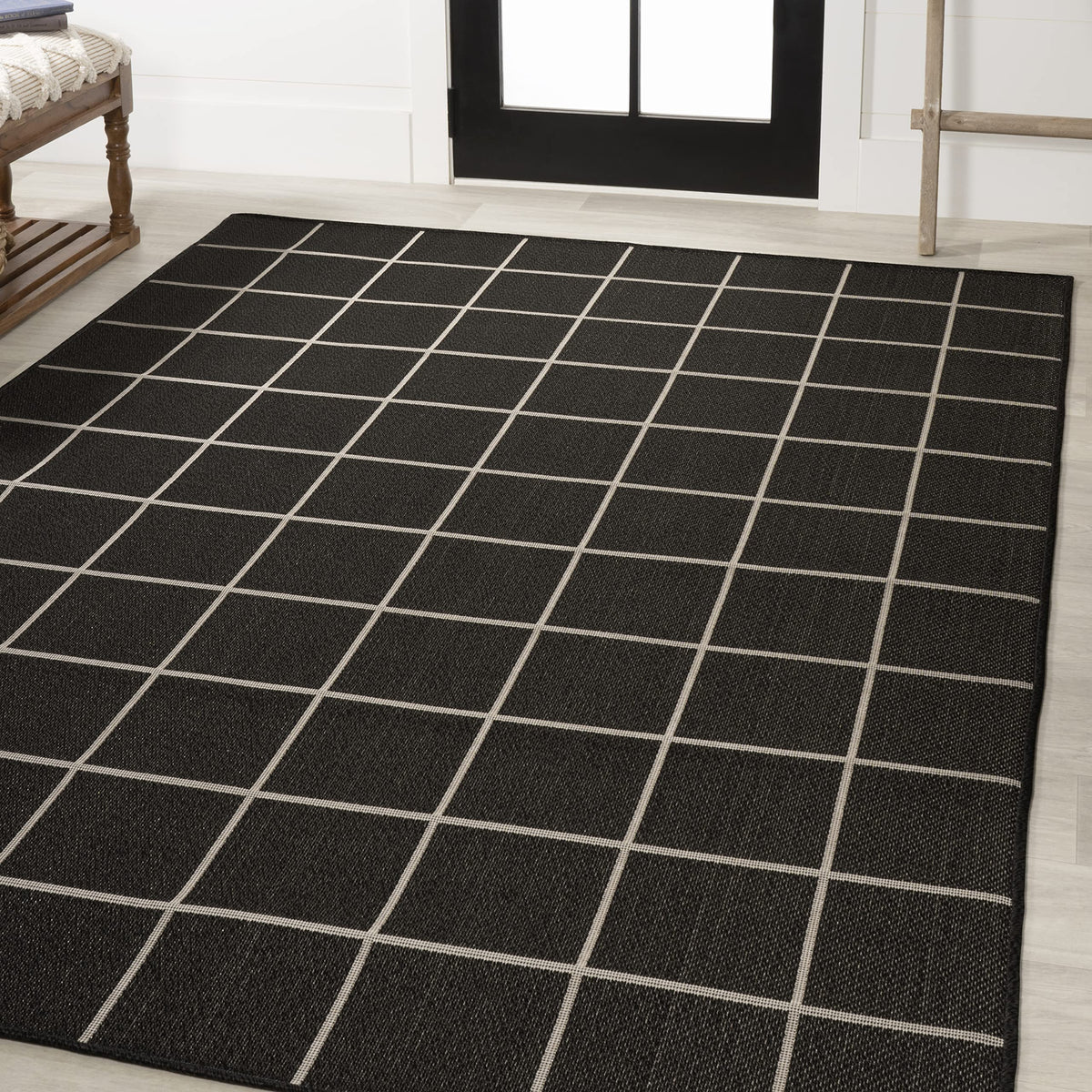 JONATHAN Y Grid Squares Indoor Outdoor Area Rug 8X10 Black/Cream, Modern for Backyard, Patio, Porch, Easy-Cleaning, High Traffic, Pet-Friendly, Non-Shedding (SMB200B-8)