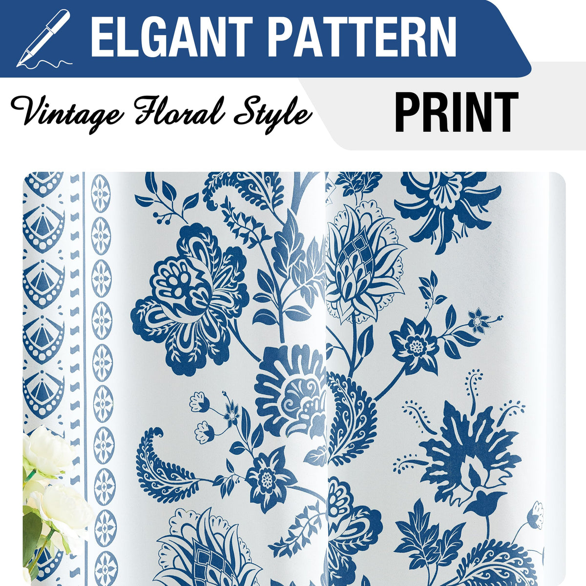 Jubilantex Botanical Blackout Window Curtain 95" Long Noise Reducing Thermal Insulated Window Treatments for Bedroom Grommet 52" W,Navy/Greyish White