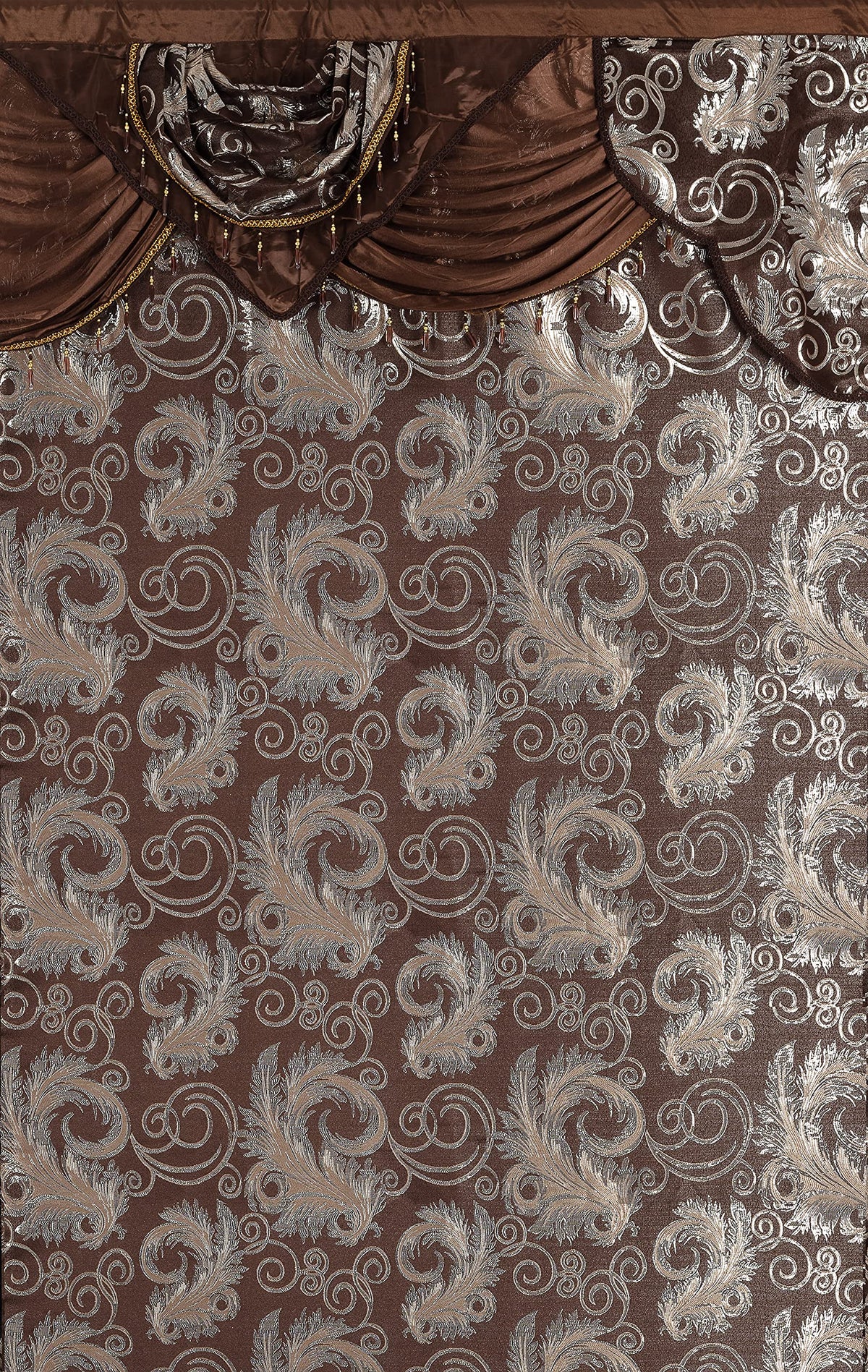 GLORY RUGS Jacquard Luxury Window 2 Panel Set Brown Curtain with Attached Valance and Backing Bedroom Living Room Dining 2 Curtains 55x84 inches Each Jana