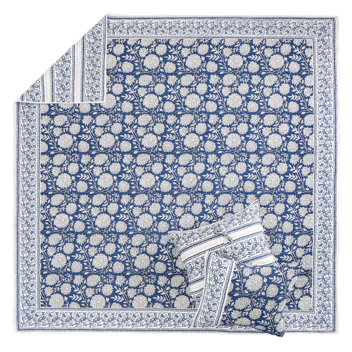 Levtex Home Adare Denim Reversible King/Cal King Quilt Set (106x92in) with 2 Pillow Shams (36x20in) - Floral Bedding - Blue White - Cotton King Size Quilt Bedding Set - Lightweight, Soft, Pre-Washed