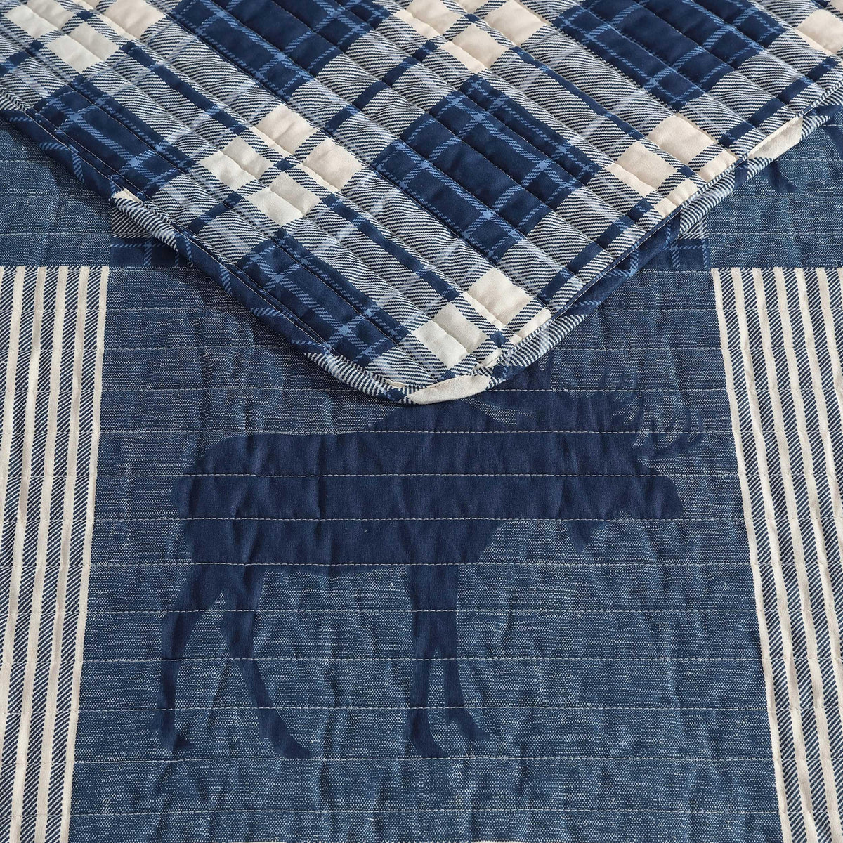 Eddie Bauer - King Quilt Set, Naturally Soft Cotton Bedding w/a Lightweight Feel for All-Year Comfort, Reversible w/Matching Pillowcases, 3 Piece Bed Set (Moose Plaid/Pinstripe/Patchwork Blue)