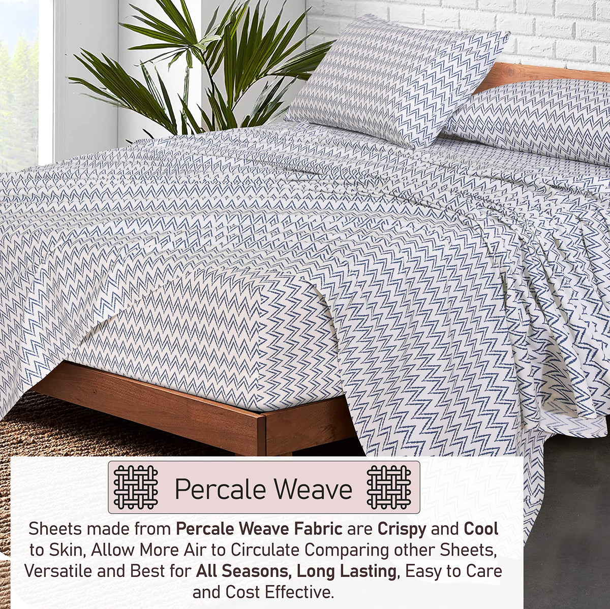 RUVANTI 100% Cotton Percale Sheets Full Size, Chevron