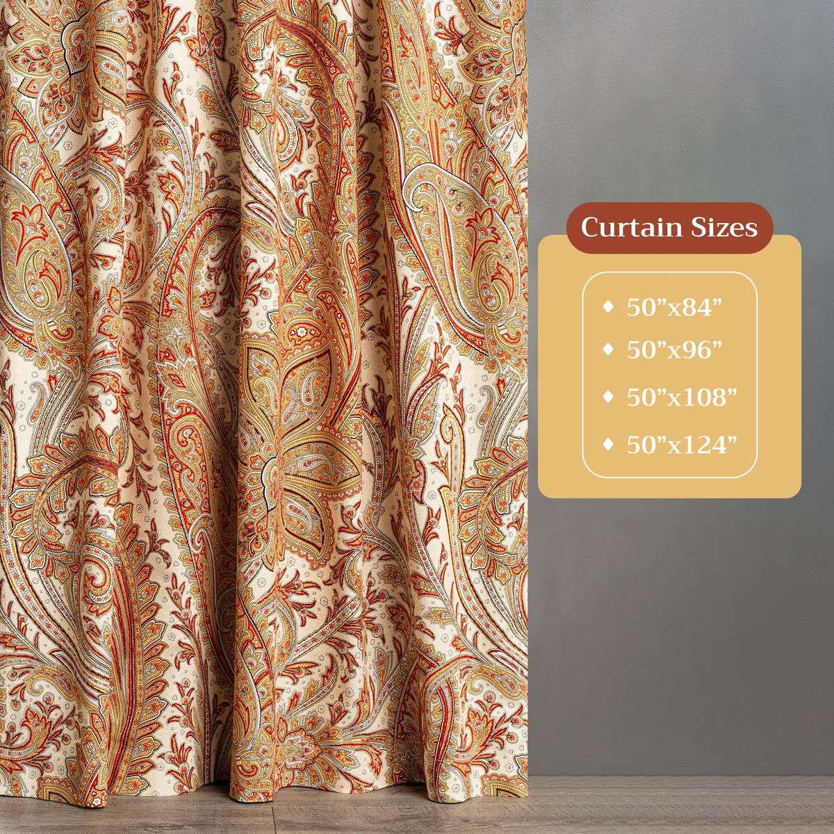Maison d' Hermine Curtains for Living Room 100% Cotton 96 inch Length One Panel Light Filtering Curtains for Windows with Rod and Loop Pockets (Kashmir Paisley - Multi, 50" W x 96" L)