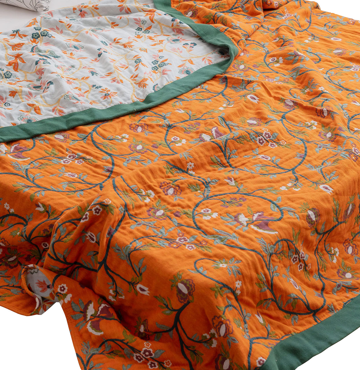 Scientific Sleep Vine Floral Blossom Senior Retro 100% Cotton Muslin Blanket Throw Cover for Bed Couch Sofa Cozy Soft Reversible Bedding Blanket Quilt Bedspread Coverlet Full Queen 80 in x 90 in