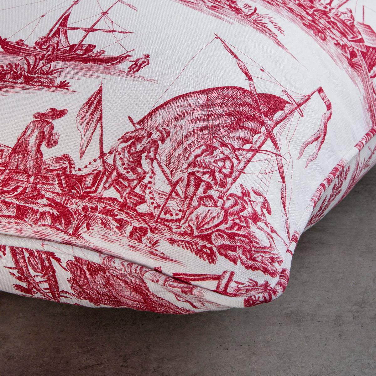 Maison d' Hermine Decorative Pillow Covers 18 x 18 inch Square 100% Cotton Toile Throw Pillow Covers with Invisible Zipper for Couch Chair Sofas Spring Summer (Calais - Red (White Base))