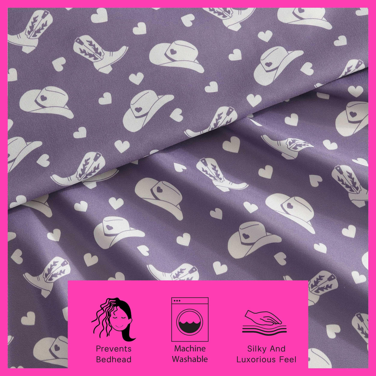 Betsey Johnson - Bed Sheets, 100% Silky Smooth Bedding with Matching Pillowcases, Stain & Wrinkle Resistant, Whimsical Inspired Home Essentials (Cowgirl Disco Purple, Queen)