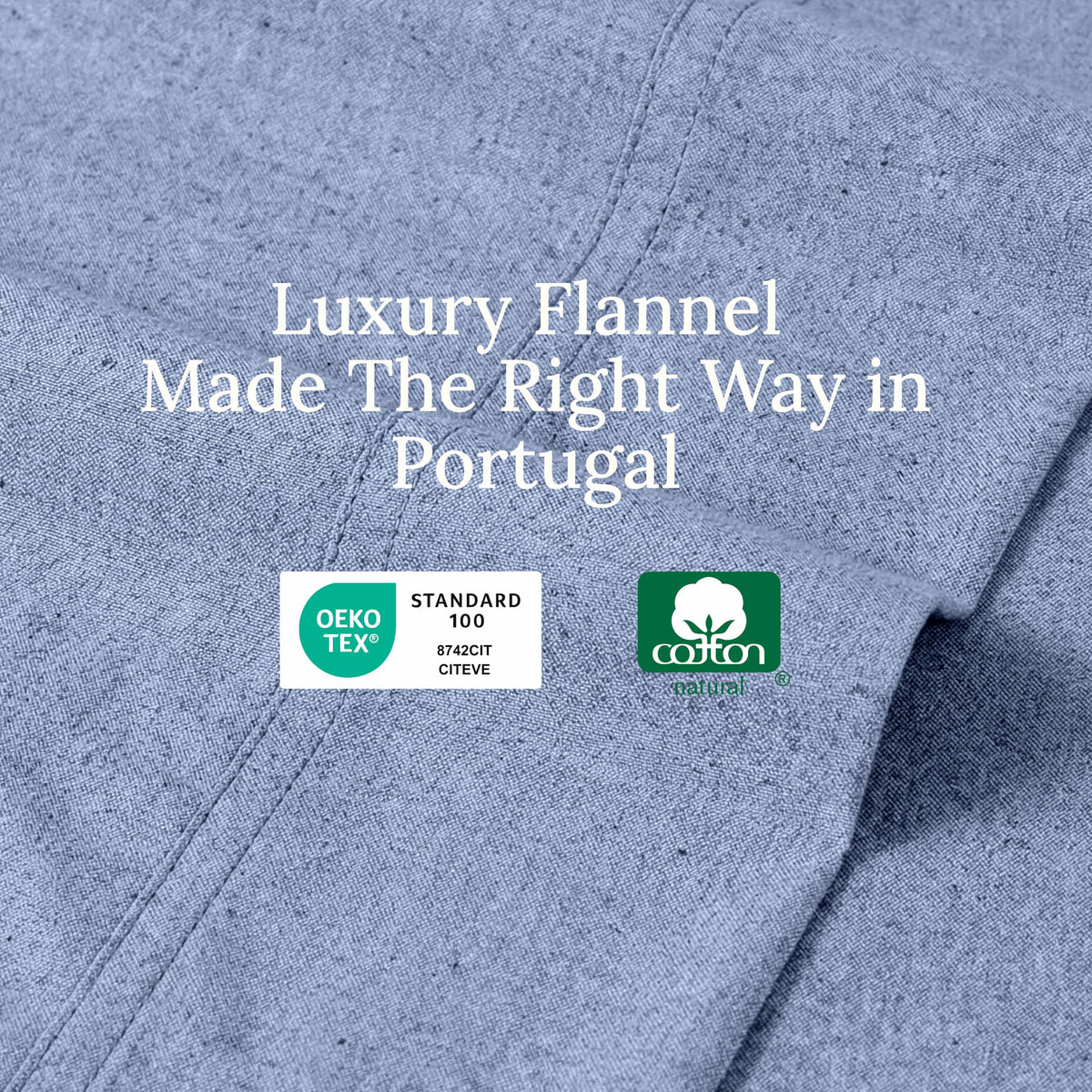California Design Den Flannel King Size Sheets Set - Made in Portugal, 4-Piece 100% Cotton Flannel Sheets King Size, Thick, Velvet Soft, Triple-Brushed with Extra Deep Pockets - Heather Blue