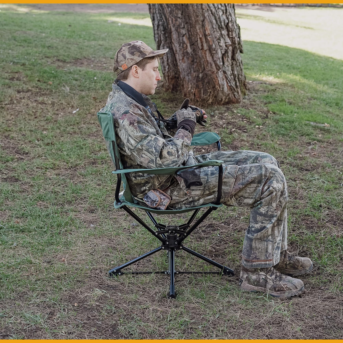 ARROWHEAD OUTDOOR 360° Degree Swivel Hunting Chair Stool Seat, Perfect for Blinds, No Sink Feet, Supports up to 450lbs, Carrying Case, Steel Frame, Fishing, High-Grade 600D Canvas, USA-Based Support