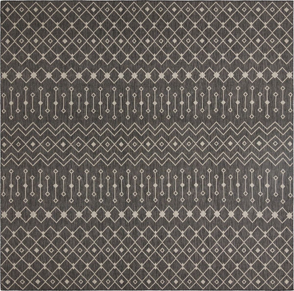 Unique Loom Outdoor Trellis Collection Area Rug - Tribal Trellis (13' Square, Charcoal Gray/ Natural)