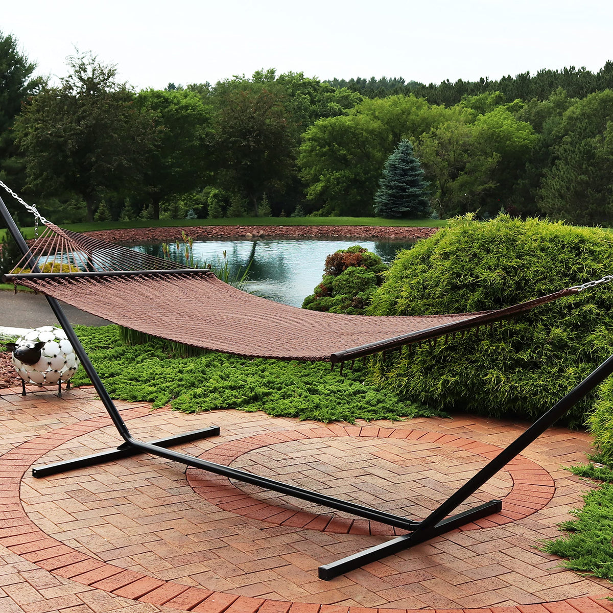 Sunnydaze Soft-Spun Polyester Rope Double Hammock for Outside - 600-Pound Weight Capacity Extra Large Hammock - Mocha